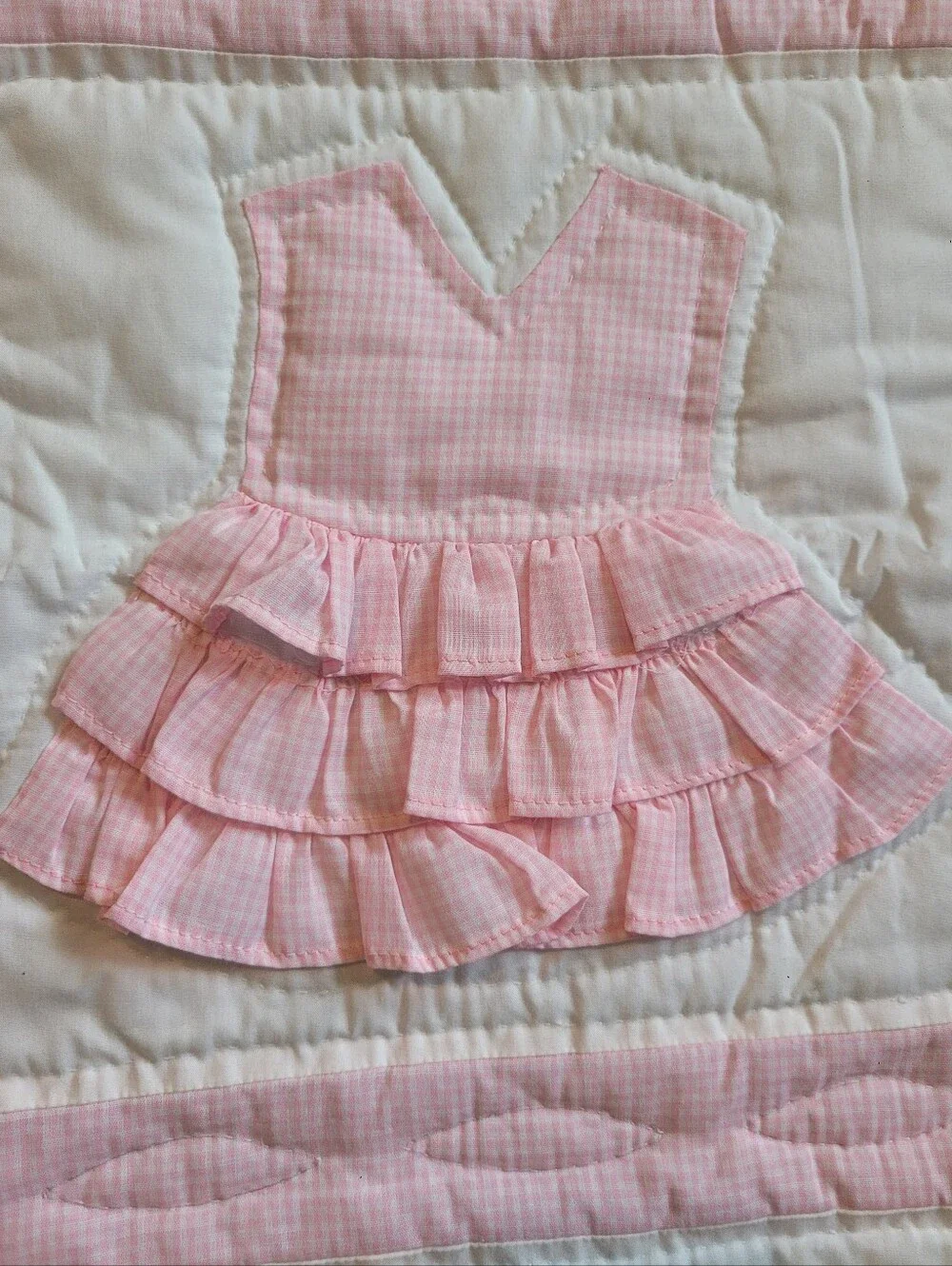 Handmade Baby Girl Quilt Pink Gingham Ruffled Ballerina Dress